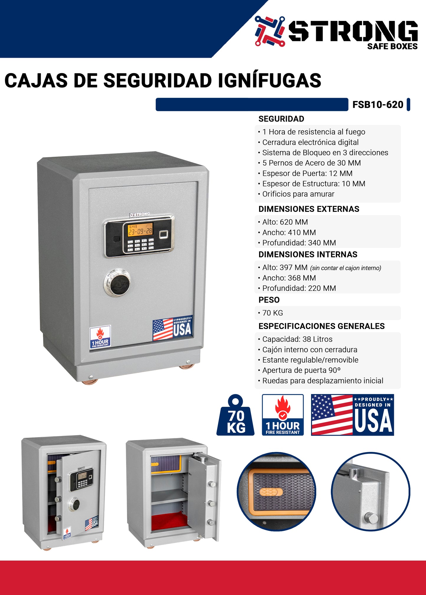 CAJA FUERTE IGNIFUGA RESISTENTE AL FUEGO - 70 KG